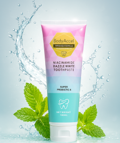 Body Accel Niacinamide Whitening Toothpaste 100ml – Advanced Stain Removal With Probiotics For Bright Smile & Fresh Breath